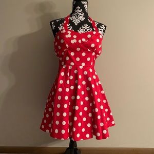 Red with White Polka Dot Pin Up Girl Dress XS